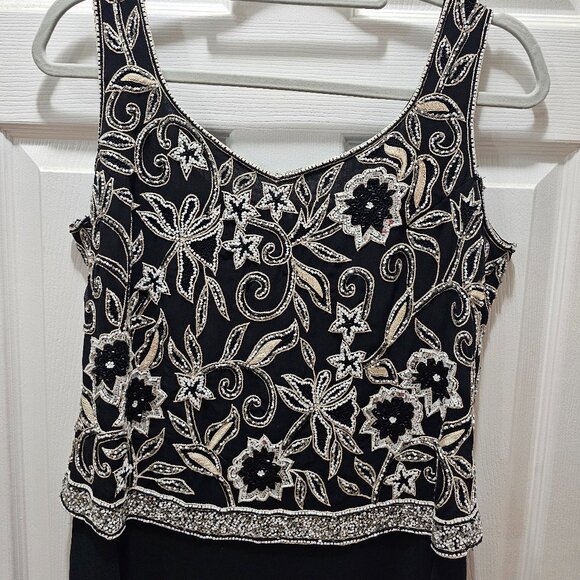 Jkara Black Silver Embroidered Cocktail Dress Size 10 - Picture 2 of 4